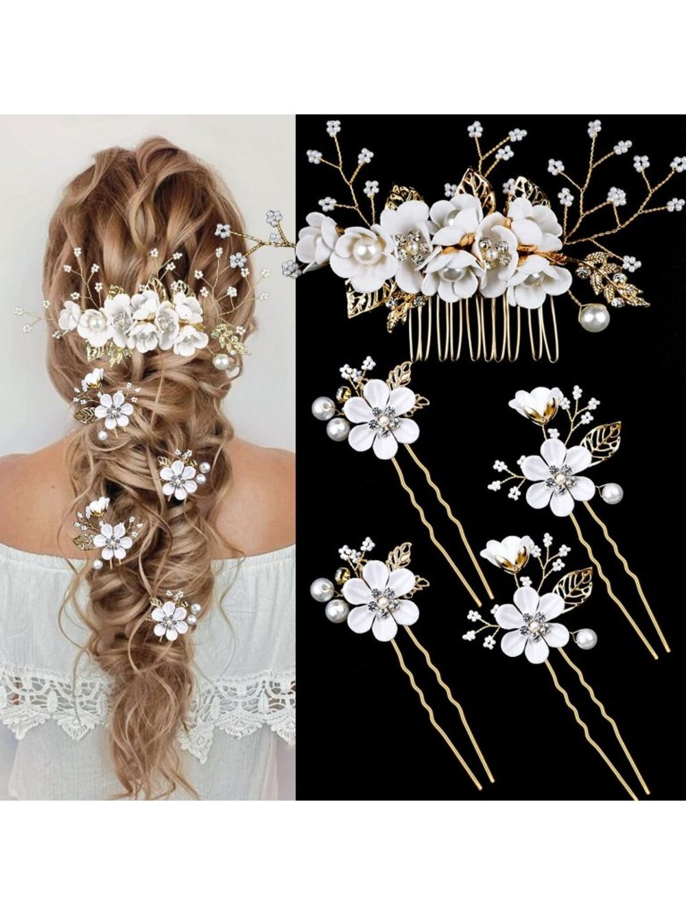 Women's White Flower Rhinestone Bridesmaids Crystal Jewellery Pearl Hair Clip